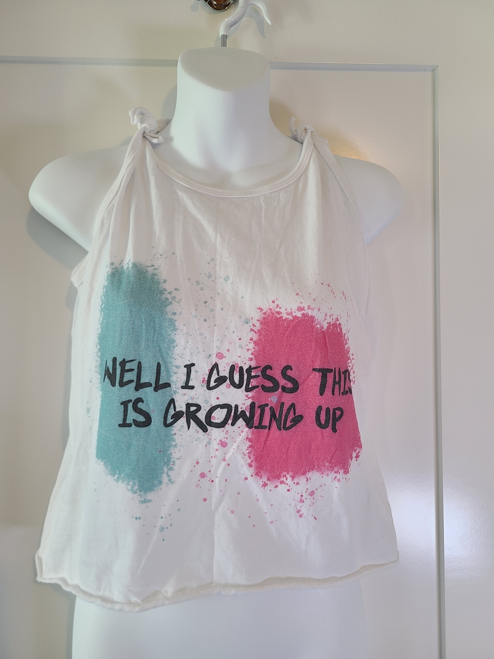 Bella Canvas White Halter Tank with Pink and Teal Graphic